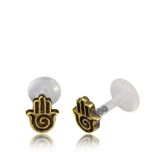 HAMSA HAND Labret Stud in Gold | 18 or 16 gauge