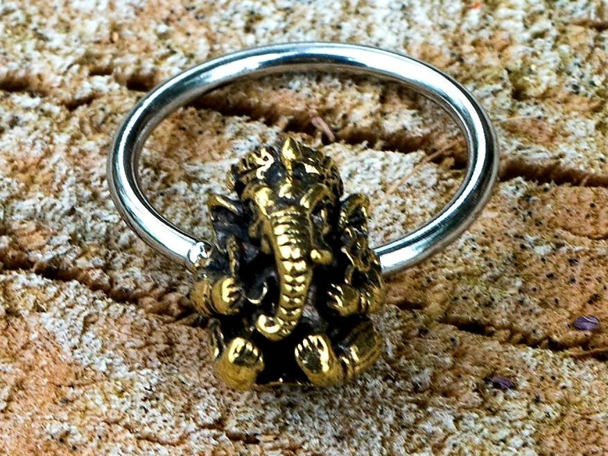 GANESHA Silver Ring with Gold Pendant | 18, 16 or 14 gauge