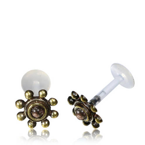 BEA Boucle d'Oreille Labret Fleur en laiton doré & Améthyste | calibre 16