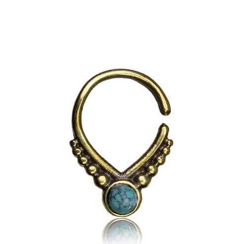 Unique Gold Triangle Septum Ring with Opal, Piercing 8mm - 18g, Cute Witchy Goddess Oxidized Gothic Jewelry