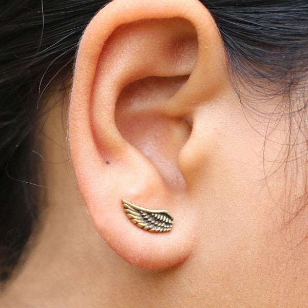 EL Angel Wings Stud Earrings in Gold | 18 gauge