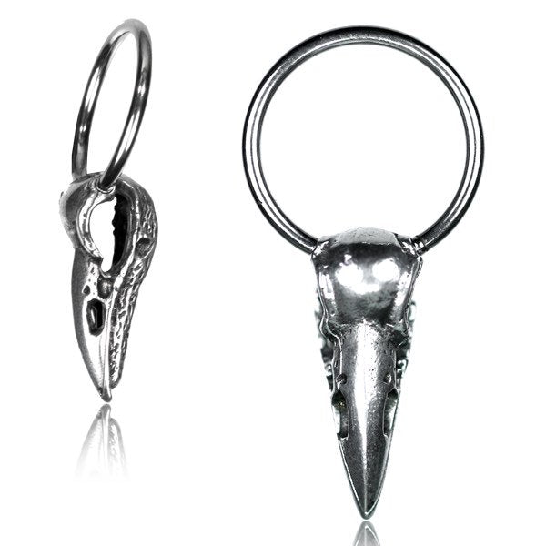 CROW SKULL Silver Hoop Ring avec pendentif en argent | Calibre 18, 16 ou 14