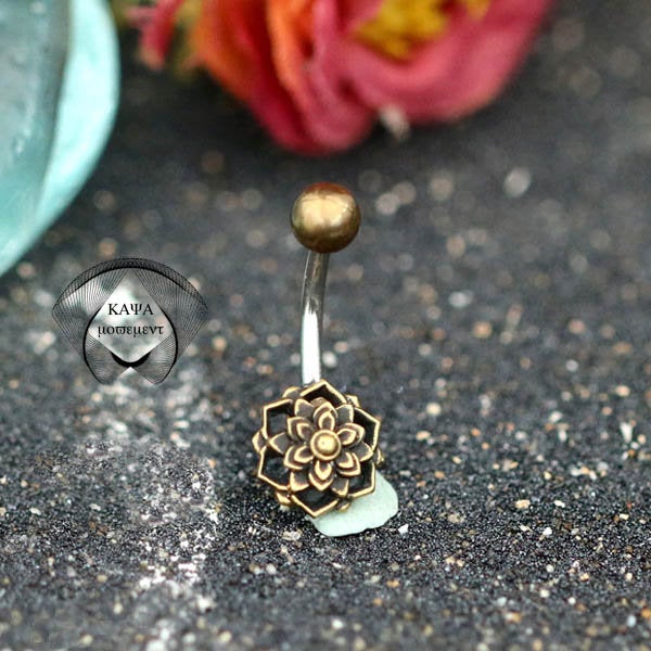 Lotus Flower Belly Piercing Ring in Gold | 14 gauge