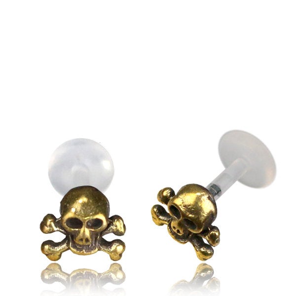 PIRA SKULL Labret Stud in Gold | 16 gauge