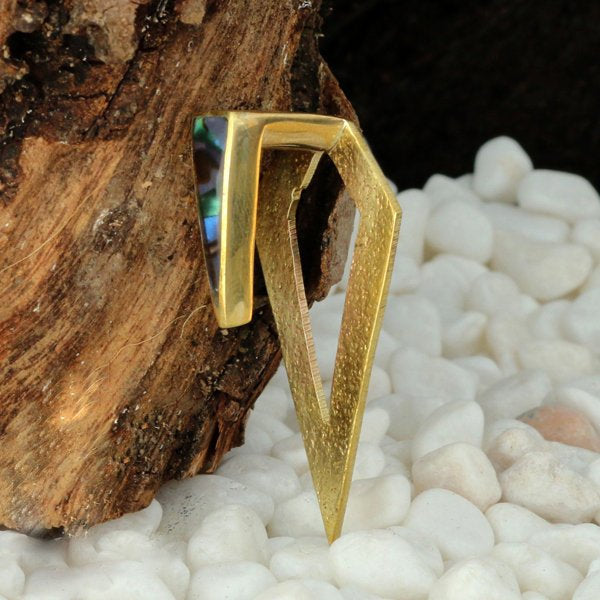 DIA Minimalist Triangle Ear Hangers in Gold & Abalone Shell | 0 gauge