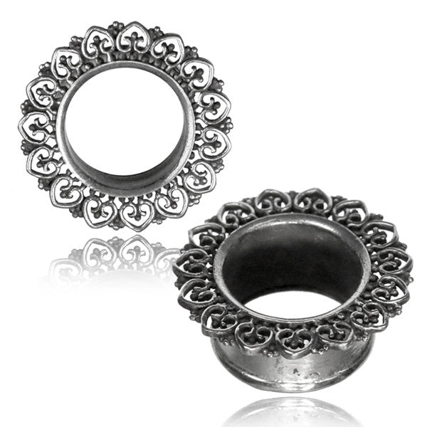 ONAS Sacred Lotus Mandala Round Tunnels in White Brass | 3mm to 18mm gauge