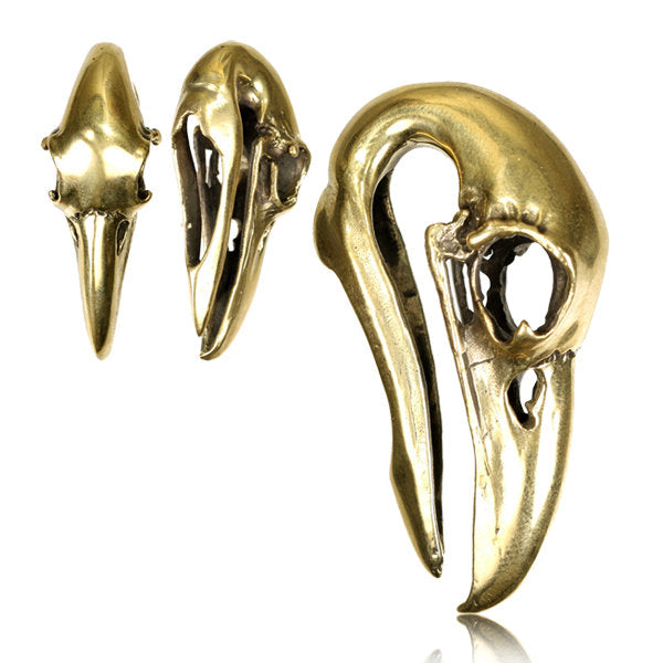 RAVEN SKULL Gothic Ear Weights in Gold | 5/8 gauge