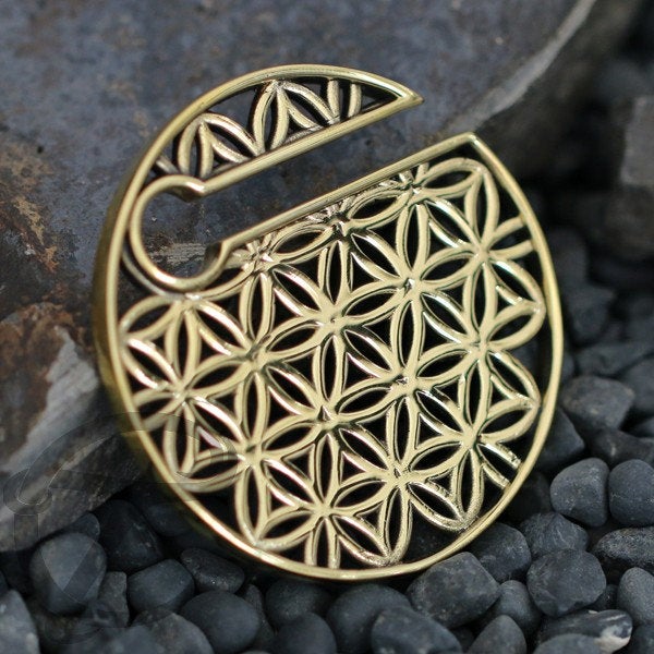 FLOWER OF LIFE Disc Ear Weights in Gold | 00 gauge