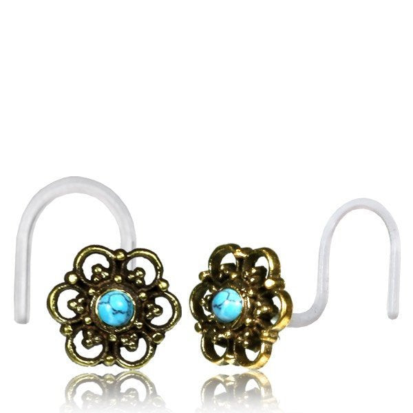 JAS Nose Screw Stud in Gold with Turquoise | 20 gauge