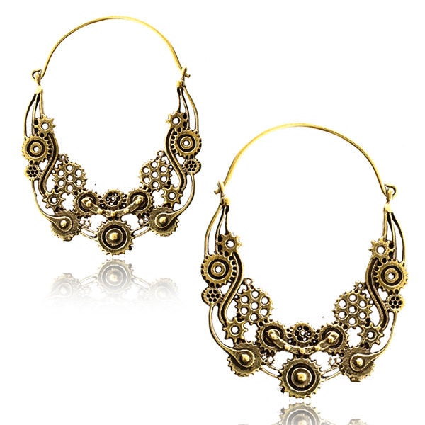 STEAMPUNK Hoop Earrings in Gold | 18 gauge