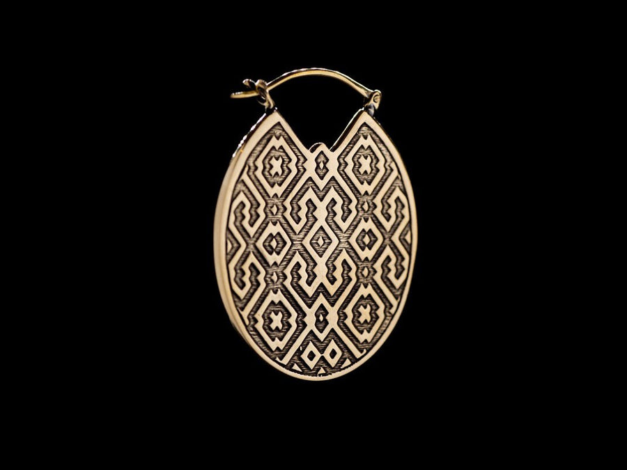 Extra Large Geometric Earrings Shipibo - Ayahuasca Icaros Psychedelic Trippy Earrings for Tunnels - Shamanic Mushroom Jewelry