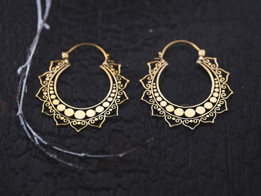 Lotus flower Pair earrings handmade mandala brass jewelry