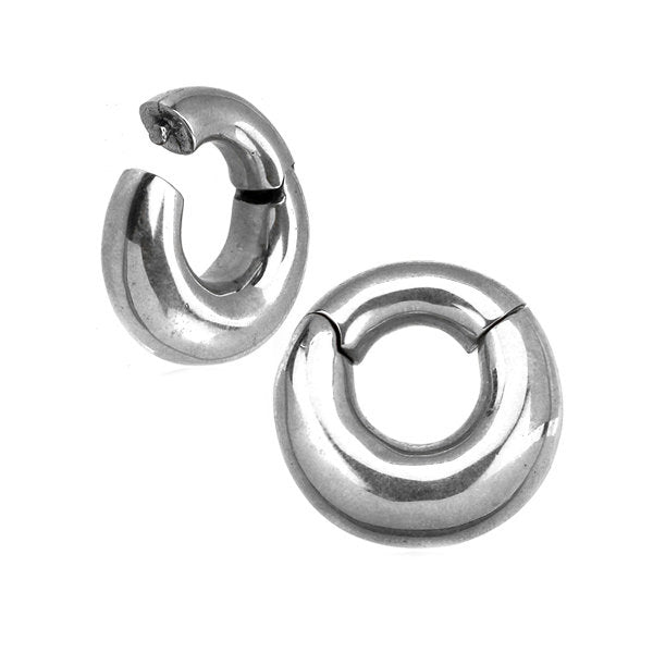 DAYA Minimalist Hoop Ear Weights in Silver with Clicker | 2 gauge