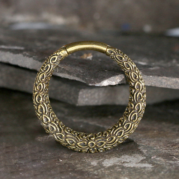PAWA Tribal Thick Hoop Ear Weights in Gold with Clicker | 6 gauge