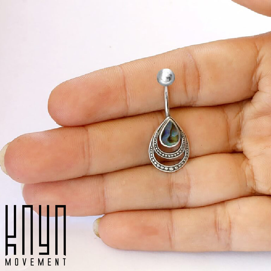 Piercing Nombril Larme IBOSA en Argent &amp; Coquille d'Ormeau | calibre 14