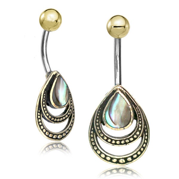 Piercing Nombril IBOSA goutte en laiton doré & Coquille d'Ormeau | calibre 14