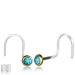 A pair of EDEN Nose Screw Studs in gold with natural turquoise stone is shown. The image includes the logo "Kaya Movement" in the bottom left corner.