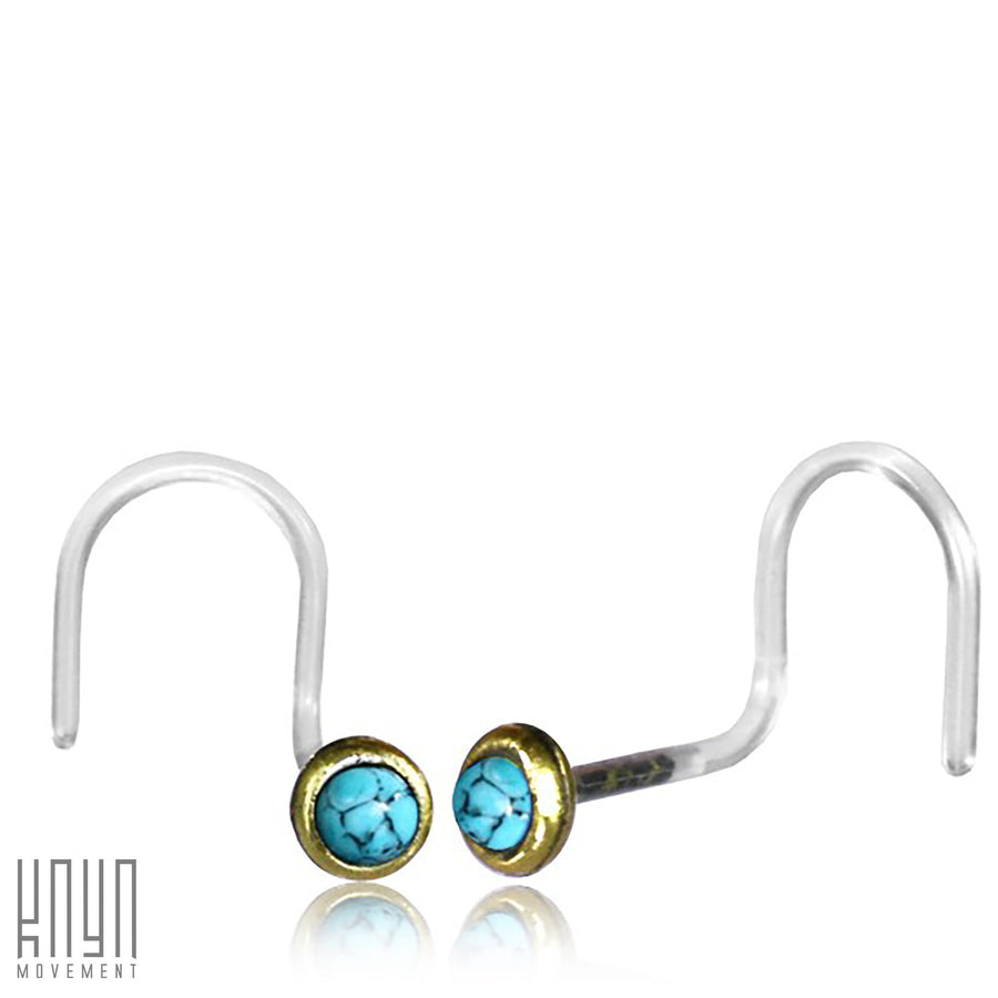 EDEN Nose Screw Stud in Gold with Turquoise | 20 gauge