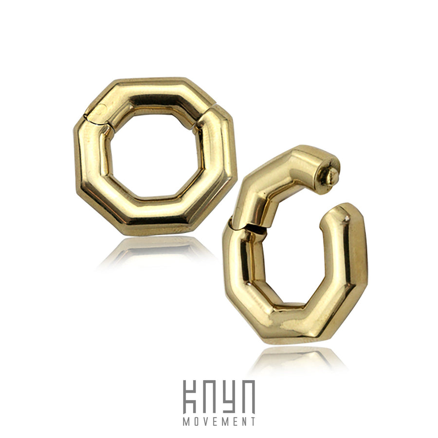 OCTAGON Minimalist Hoop Ear Weights in Gold with Clicker | 2 gauge