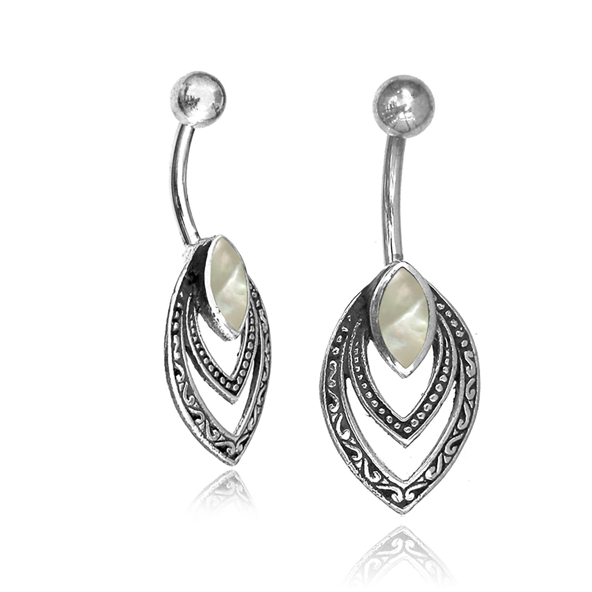 Piercing Nombril Marquise IBASA en Argent & Nacre | calibre 14