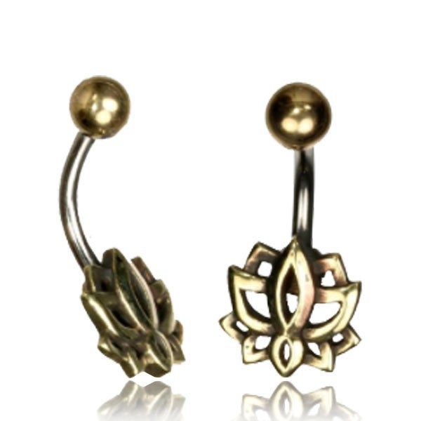 Lotus Flower Belly Piercing Ring in Gold | 14 gauge