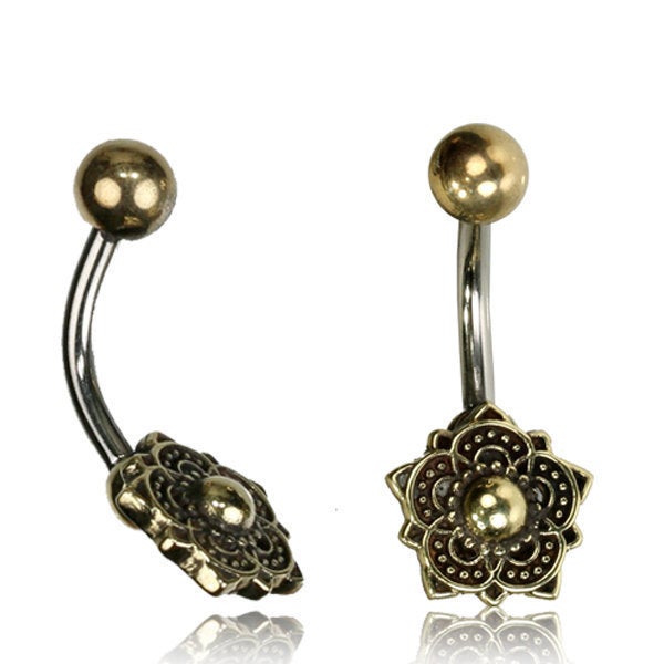 Piercing Nombril Lotus Mandala en laiton doré | calibre 14