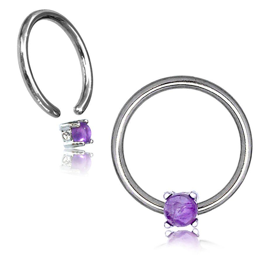 ORASA Nose Ring in Silver & Amethyst | 16 gauge