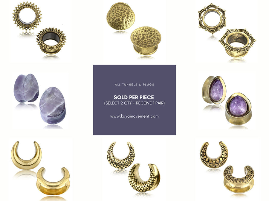 Indian Gold Brass Ear Gauges Tunnels Jewelry - Ethnic Ear Plugs & Gauge Earrings - Mandala Brass Tunnels - Gold Color | Handmade Jewelry