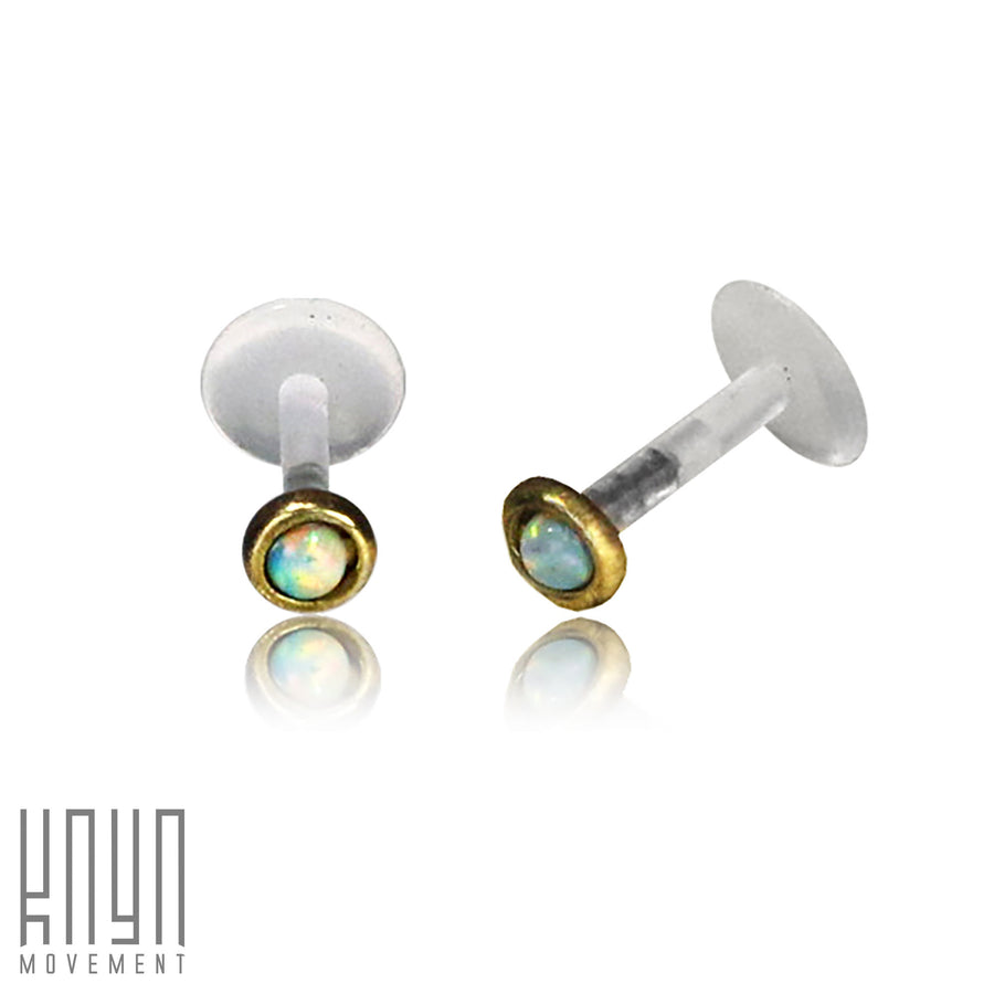 KEA Labret Stud in Gold & White Opal | 16 gauge