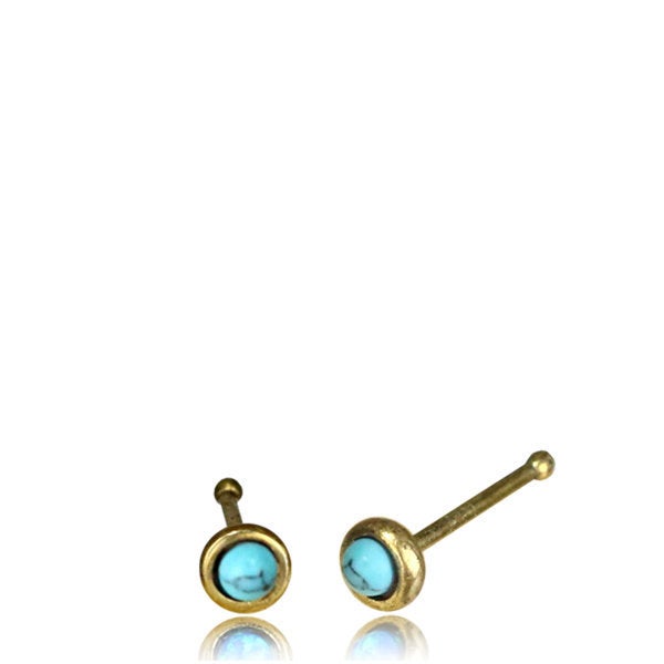 Clous d'épingle de nez EDEN en or et turquoise, onyx ou opale blanche | calibre 20