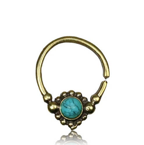 SYN Seamless Septum Ring in Gold & Turquoise | 18 gauge