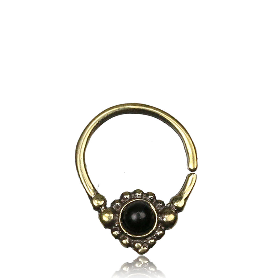 SYN Anneau de Septum Sans Couture en Or &amp; Onyx | calibre 18