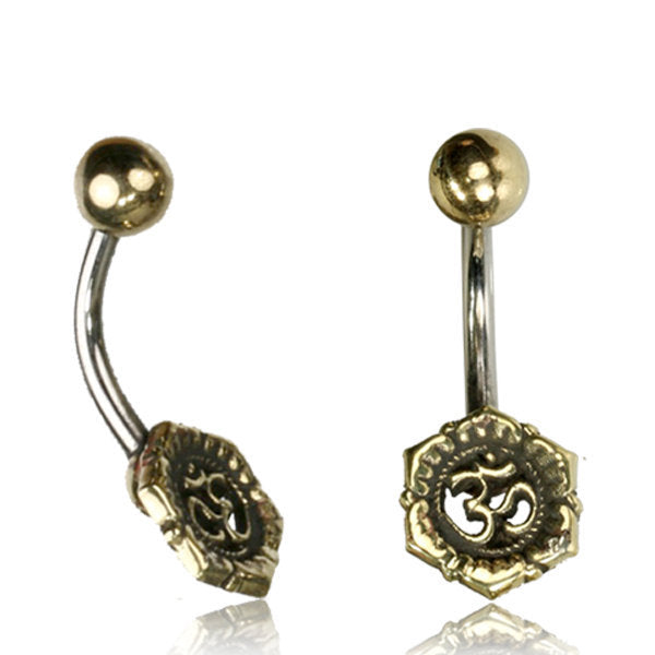 Piercing Nombril Om Chakra en laiton doré | calibre 14