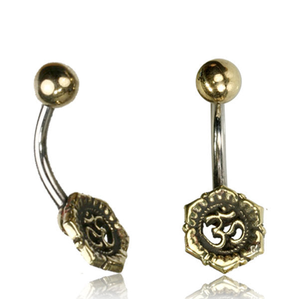 Om Chakra Belly Piercing Ring in Gold | 14 gauge
