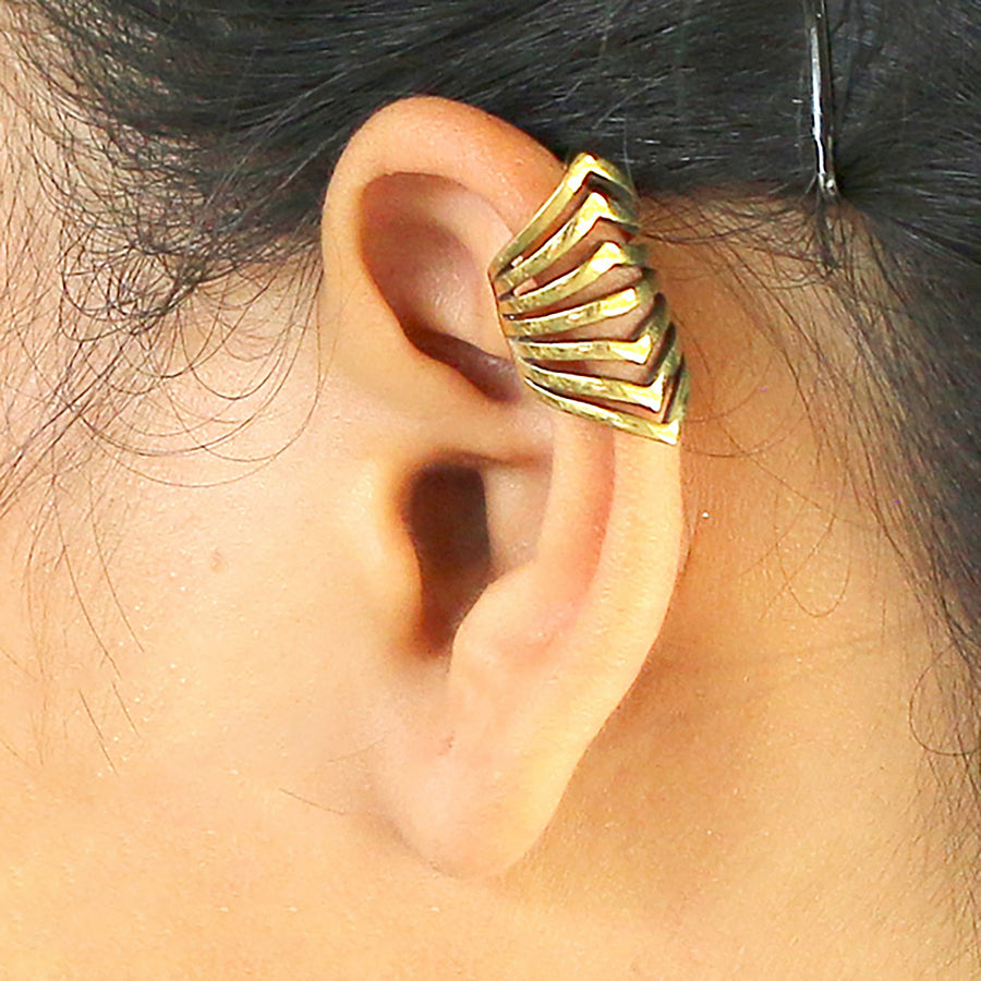 LORA Chevron Cage Ear Cuff in Gold