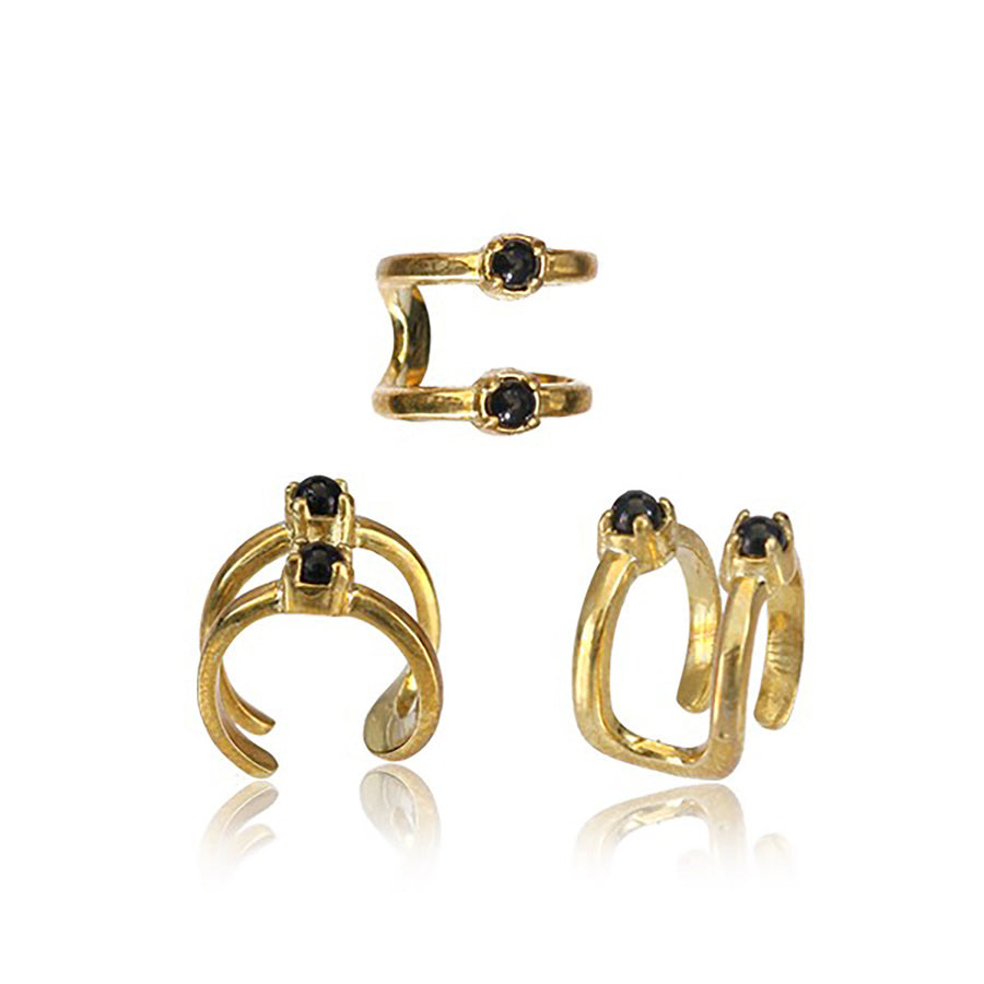 Manchette d'Oreille Cage LORY en Or &amp; Onyx