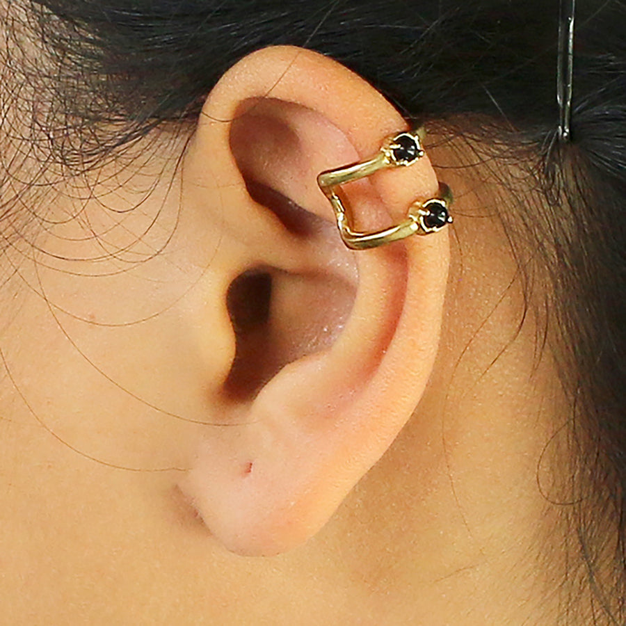 LORY Cage Ear Cuff in Gold & Onyx