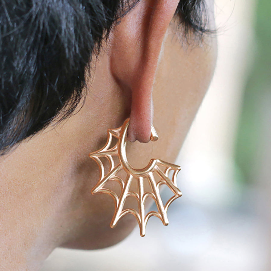 Cintres d'oreille gothiques en acier Spider Web en or rose | 2 jauge