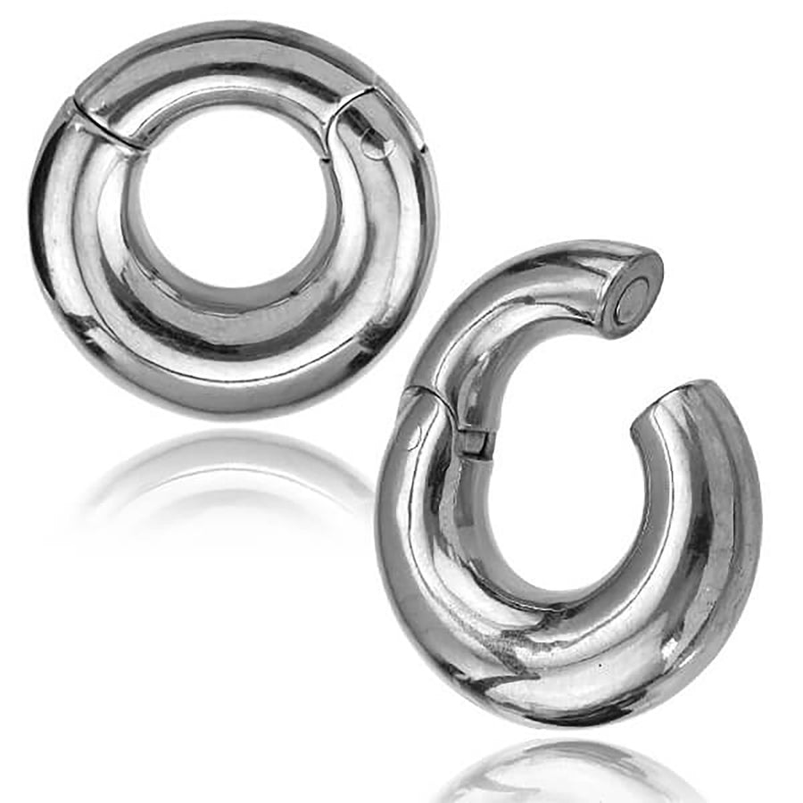 Minimalist Steel Hoop Ear Weights in Silver with Magnet Closure | 2 gauge
