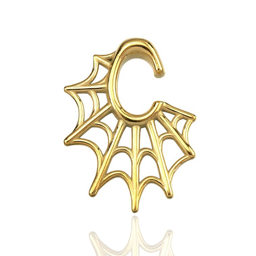 Spider Web Gothic Steel Ear Hangers in Gold | 2 gauge