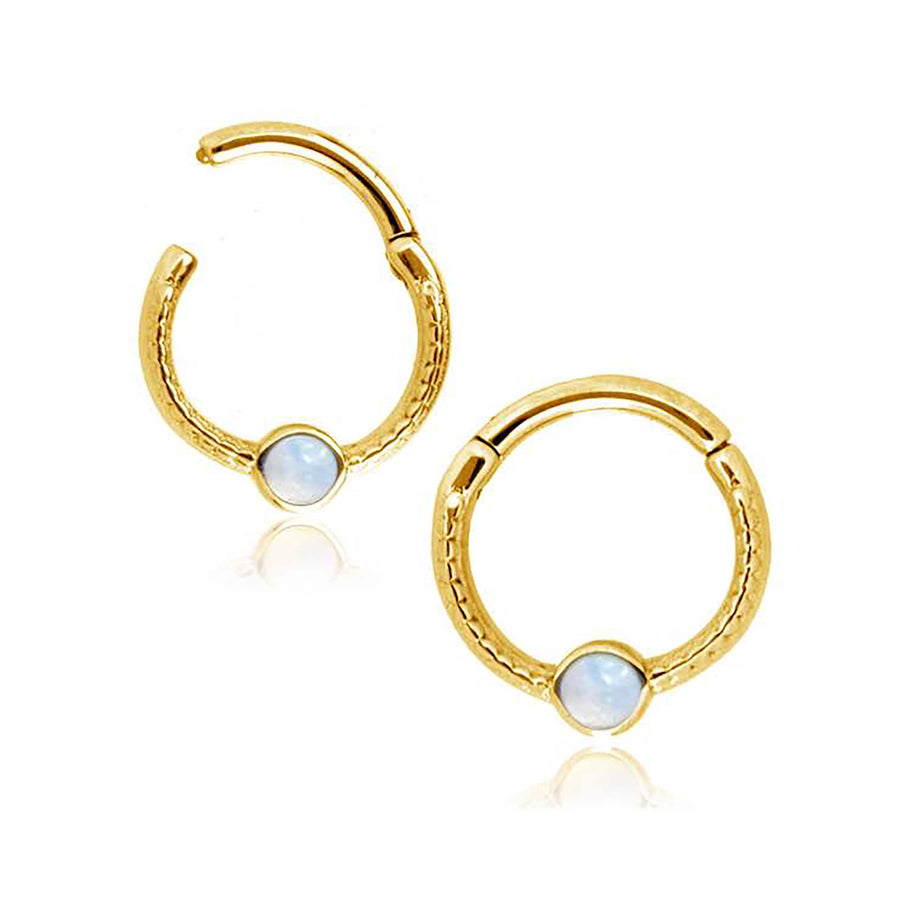 Gold Opal Hinged Septum Nose Ring Clicker - 8mm Rook Piercing Jewelry 16g - Daith - Helix