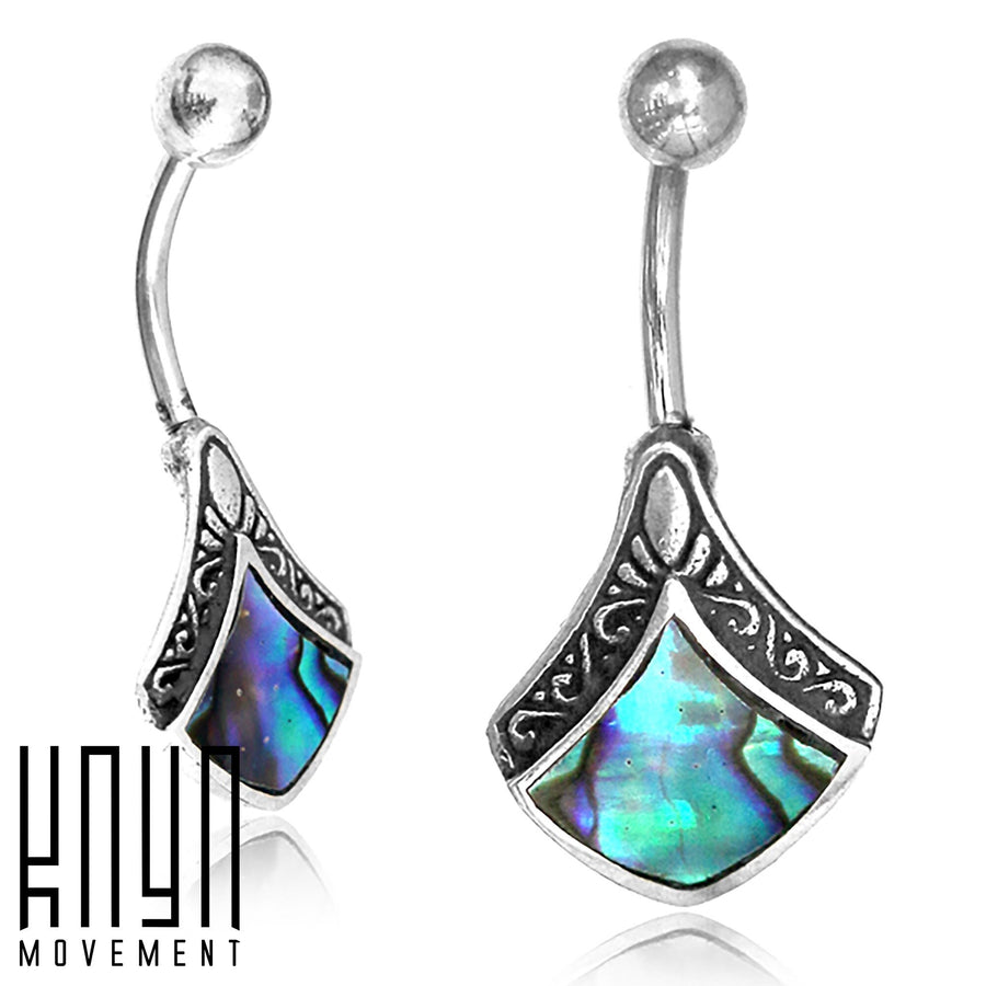 Belly Button Bar Shell Piercing Sterling Silver Navel Belly Piercing adorned with a magnificent Abalone - 14g - Short bar 9mm