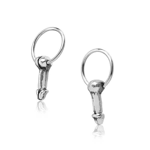 Anatomy Sex Penis Earrings Jewelry Silver, Hoop Earrings With Charm Men - Nipple Piercing, Septum, Helix, Daith