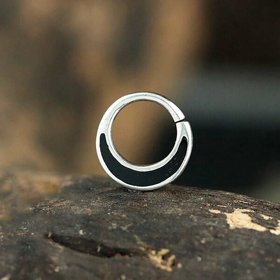 Septum in 925 Silver with Black Mother Pearl Shell - Silver Septum Ring - Silver nose hoop - Piercing Nose Ring