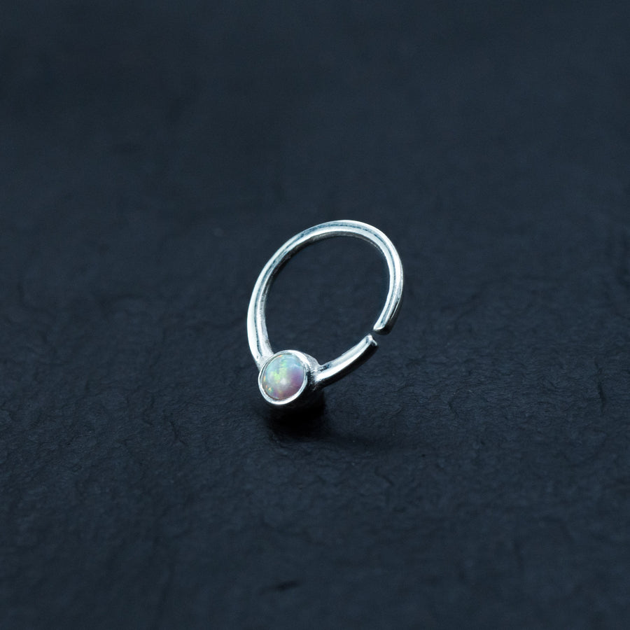 Opal nose ring - Silver septum ring - Horseshoe piercing - Seamless nose ring - 8mm Septum - Septum piercing - Small nose ring 18g