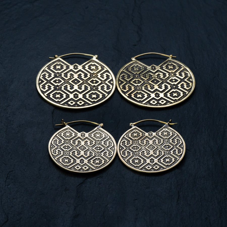 Extra Large Geometric Earrings Shipibo - Ayahuasca Icaros Psychedelic Trippy Earrings for Tunnels - Shamanic Mushroom Jewelry