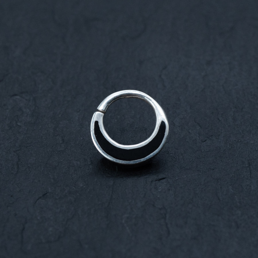 Septum in 925 Silver with Black Mother Pearl Shell - Silver Septum Ring - Silver nose hoop - Piercing Nose Ring