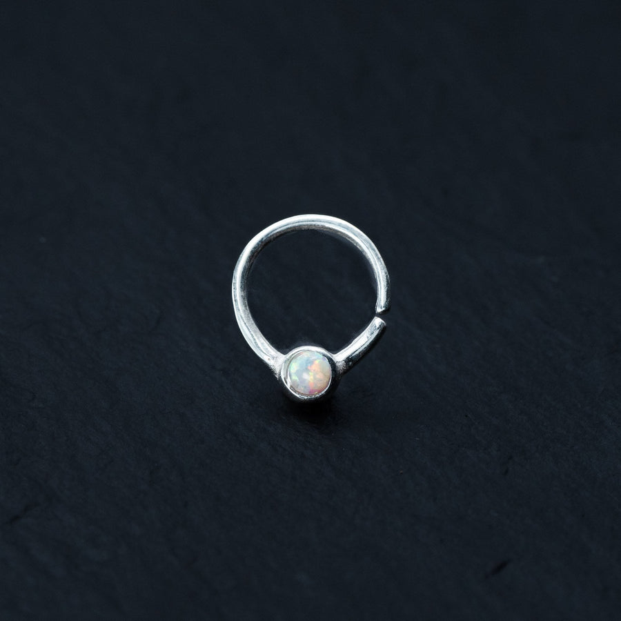 Opal nose ring - Silver septum ring - Horseshoe piercing - Seamless nose ring - 8mm Septum - Septum piercing - Small nose ring 18g