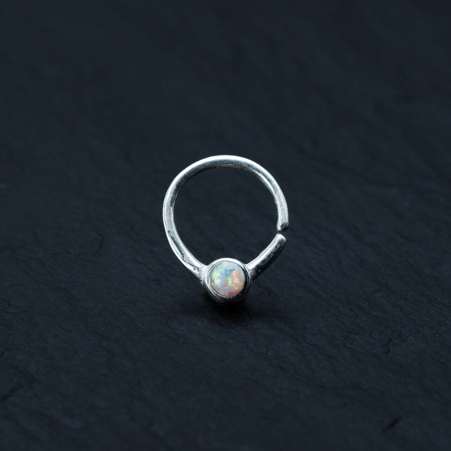 Opal nose ring - Silver septum ring - Horseshoe piercing - Seamless nose ring - 8mm Septum - Septum piercing - Small nose ring 18g