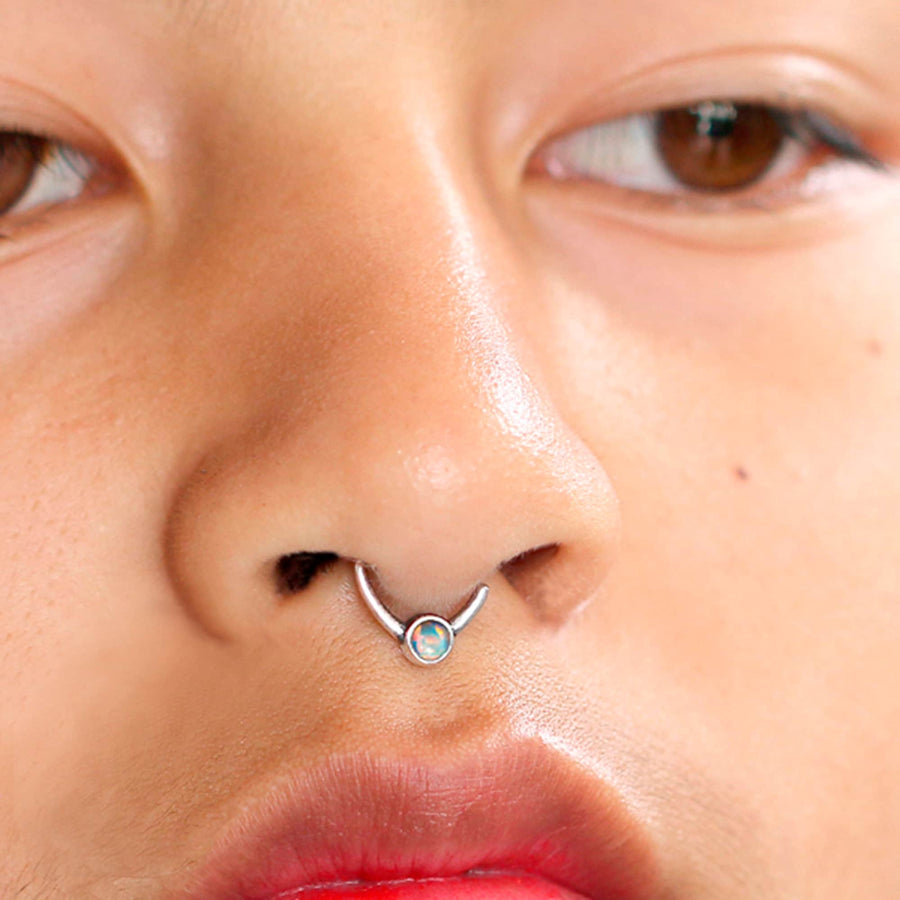 Opal nose ring - Silver septum ring - Horseshoe piercing - Seamless nose ring - 8mm Septum - Septum piercing - Small nose ring 18g